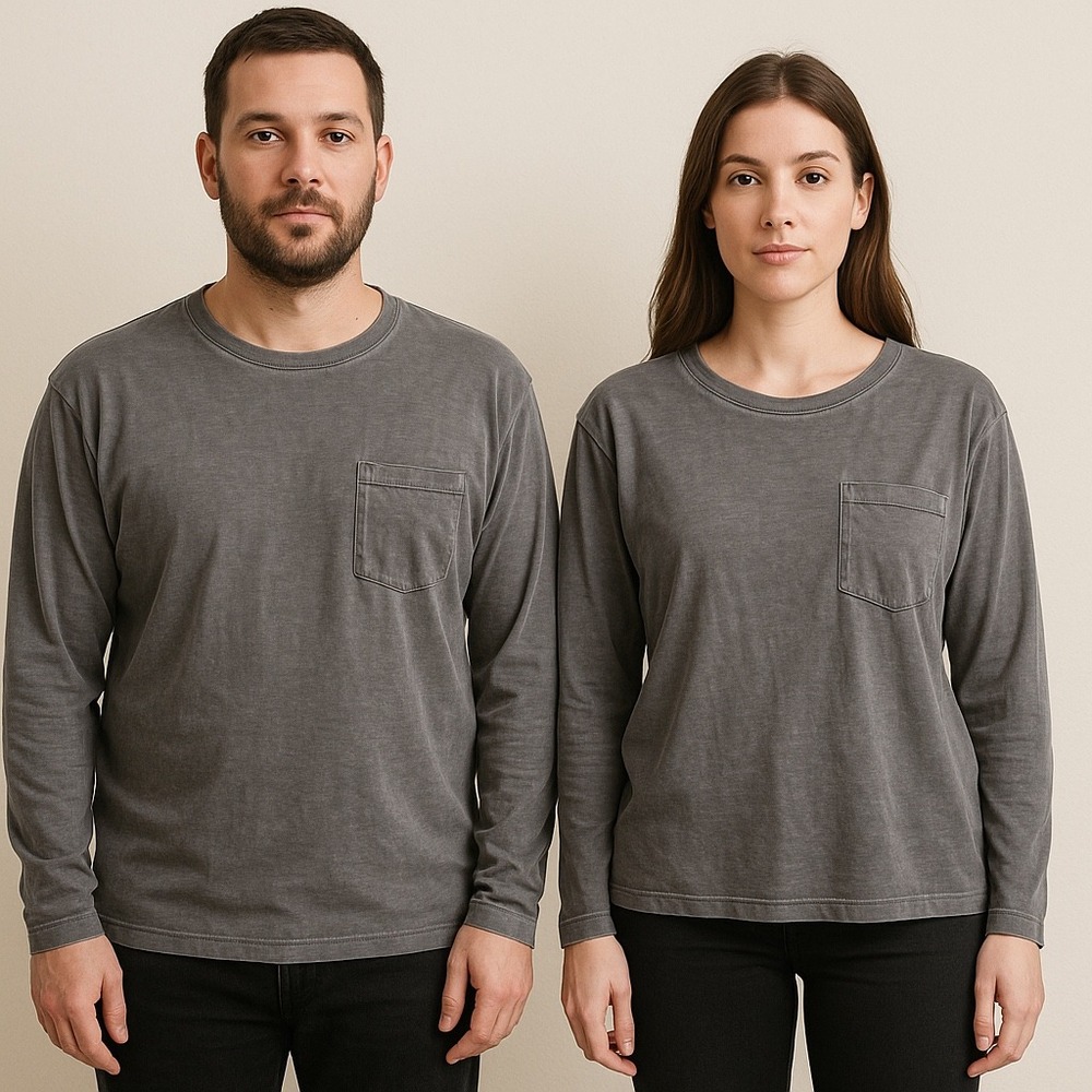 Livergy Washed‎ Gray Long Sleeve Tee Men XXL / Women Oversized 100% Cotton